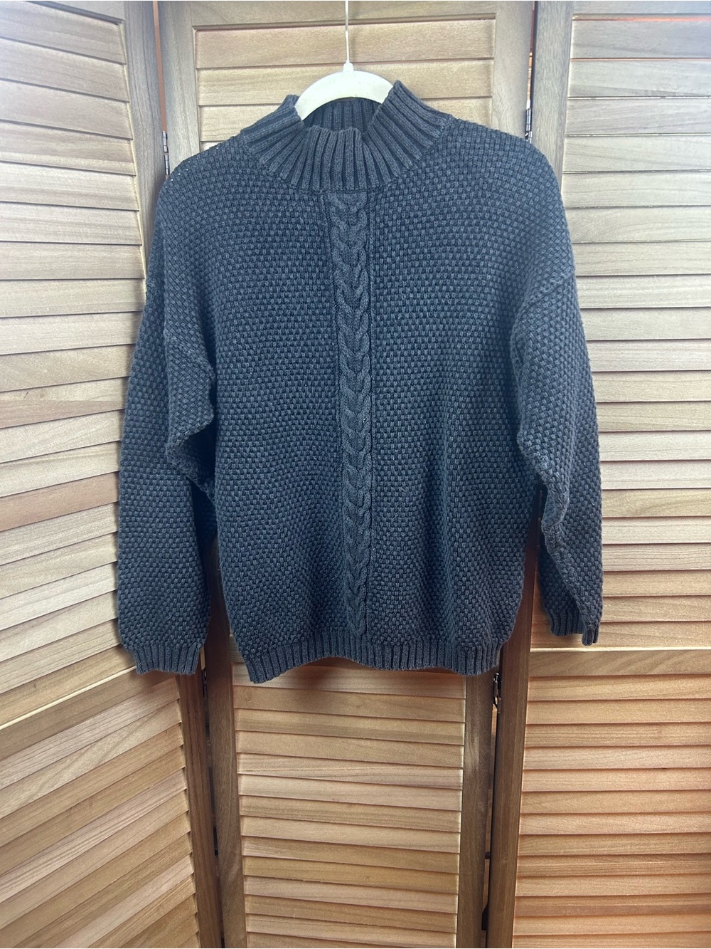 Vintage GAP Charcoal Gray Cable Knit Mock Neck Sweater Women’s Medium 90s